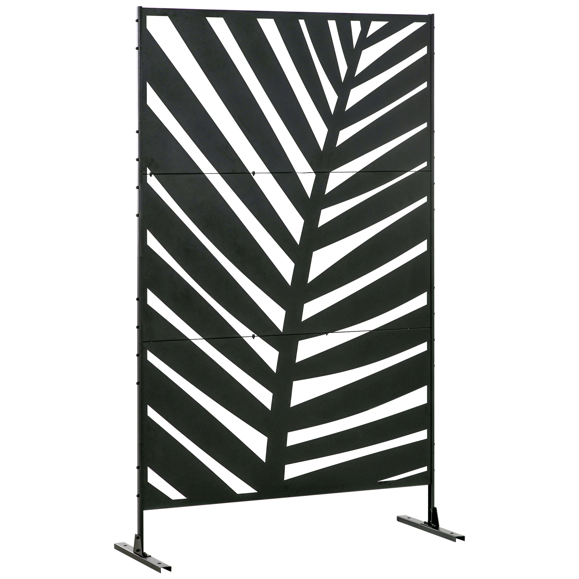 Outsunny Metal Outdoor Privacy Screen, Decorative Outdoor Divider with Stand and Expansion Screws, Freestanding Privacy Panel for Garden Backyard Deck Pool, Banana Leaf Style