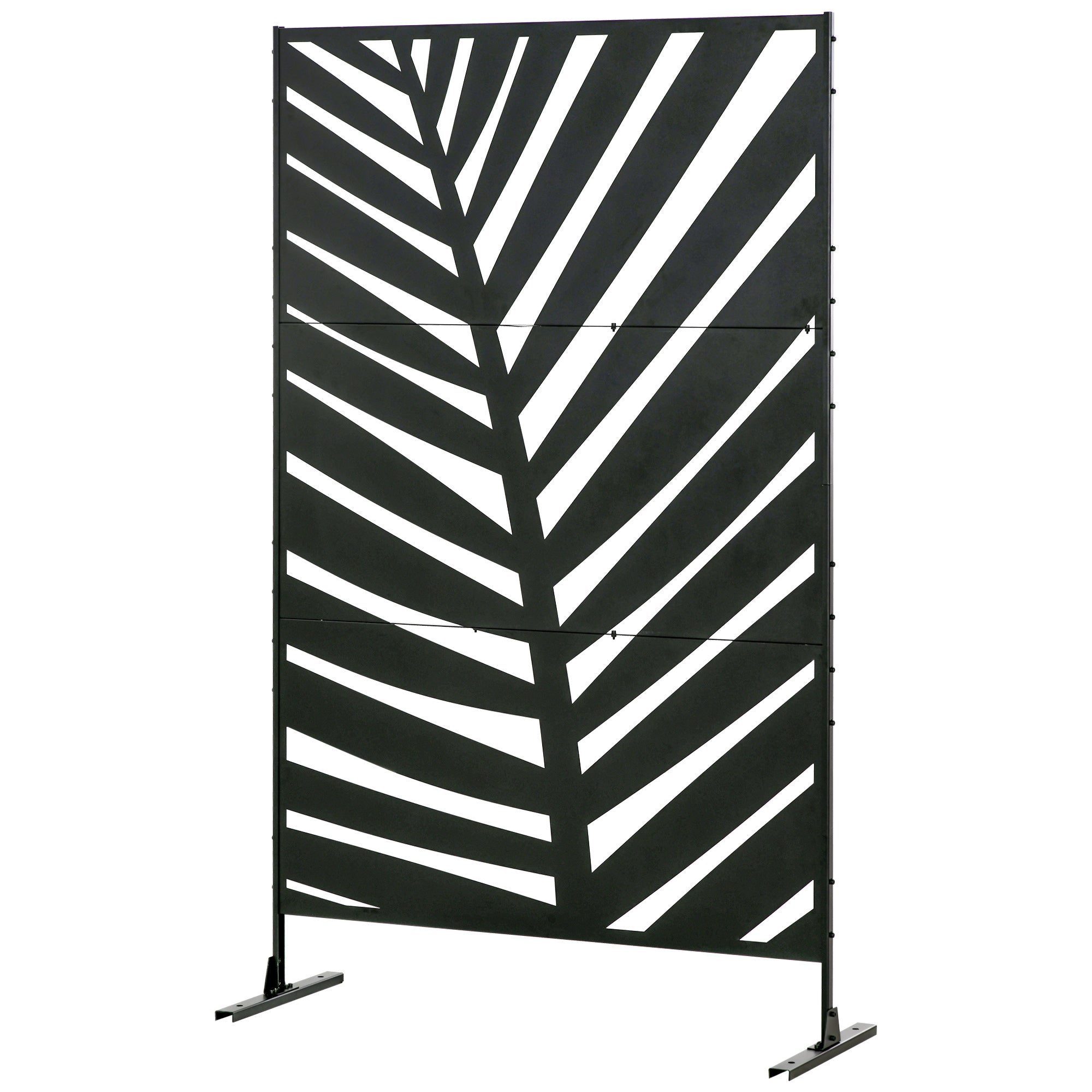 Outsunny Metal Outdoor Privacy Screen, Decorative Outdoor Divider with Stand and Expansion Screws, Freestanding Privacy Panel for Garden Backyard Deck Pool, Banana Leaf Style