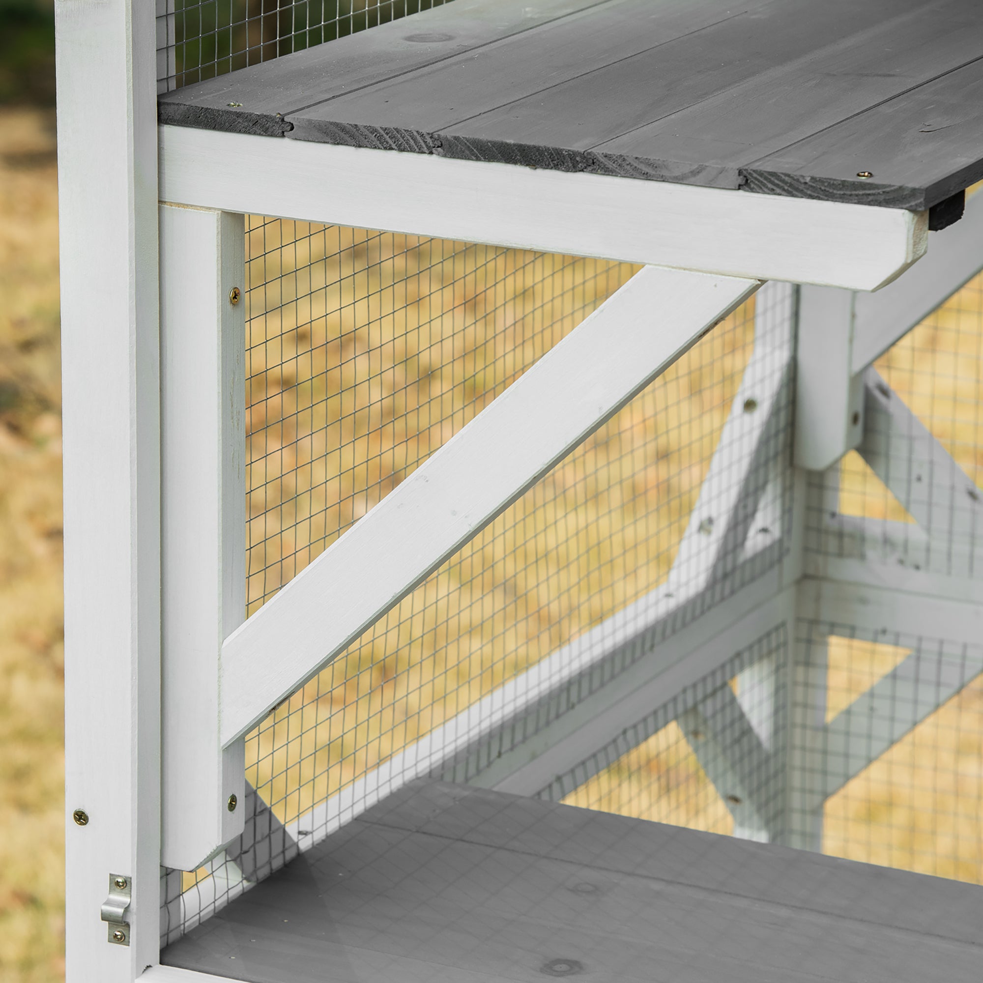 PawHut Wooden Catio with Waterproof Roof, Large Cat House with High-Up Resting Box, Indoor & Outdoor Cat Enclosure with Wheels, for 3-6 Cats, White