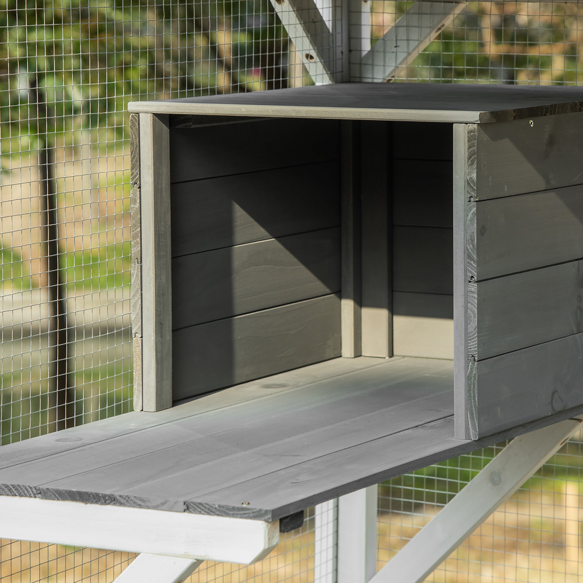PawHut Wooden Catio with Waterproof Roof, Large Cat House with High-Up Resting Box, Indoor & Outdoor Cat Enclosure with Wheels, for 3-6 Cats, White