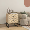 HOMCOM Nightstand, Bedside Table with 2 Drawers, Side End Table with Metal Legs for Bedroom, Zig Zag Design, Natural