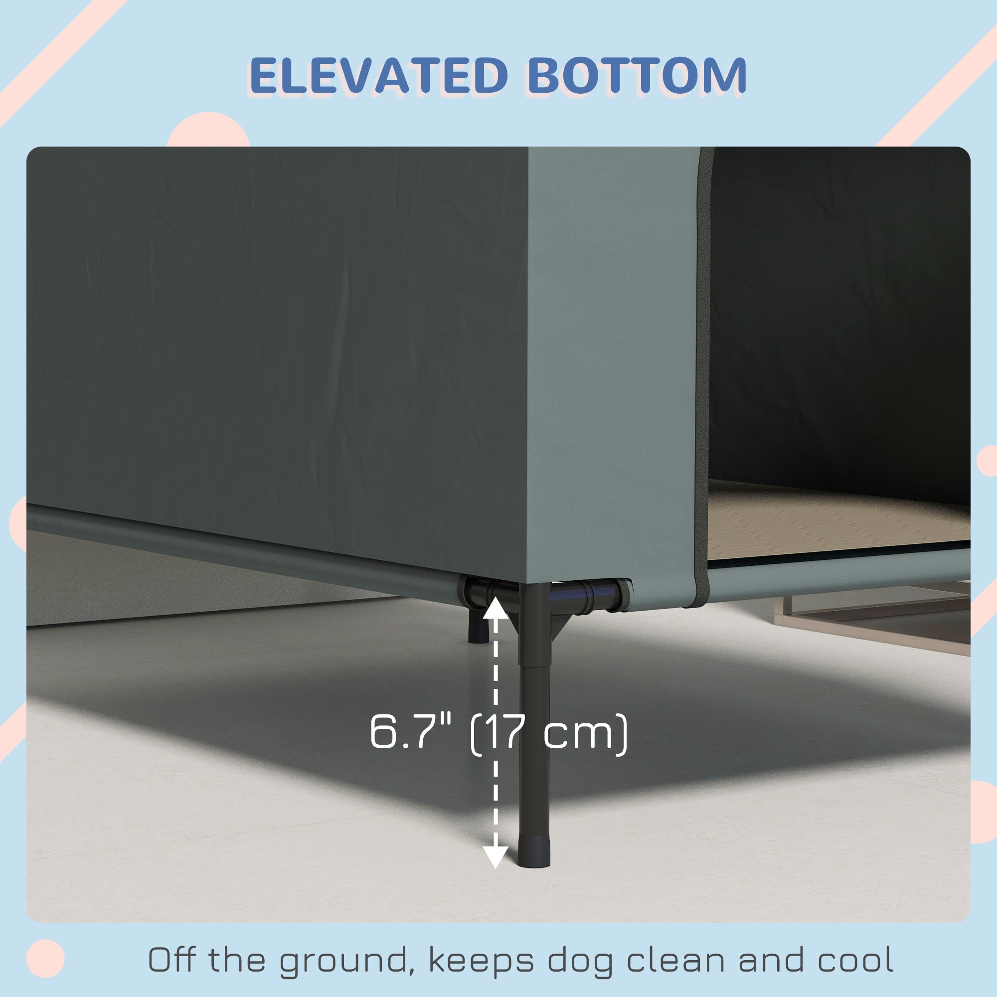 PawHut Dog House Outdoor, Elevated Dog House Dog Bed with Removable Cover, Mesh Windows, Storage Bag, for Small and Medium-Sized Dogs, Grey