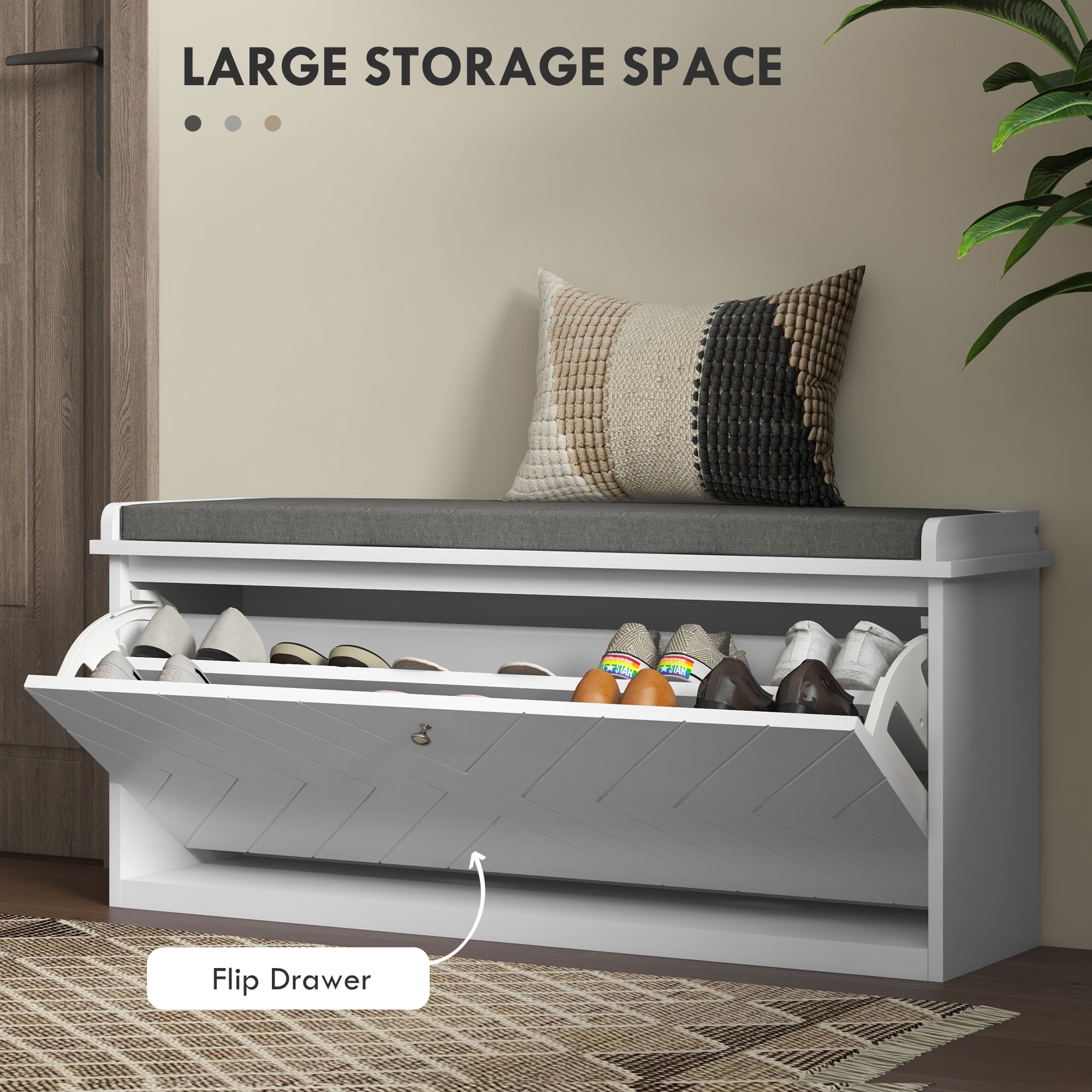 HOMCOM Shoe Bench, Entryway Bench with Flip Drawer, Seating Cushion and Adjustable Shelf for 5-10 Pairs of Shoes for Hallway, White