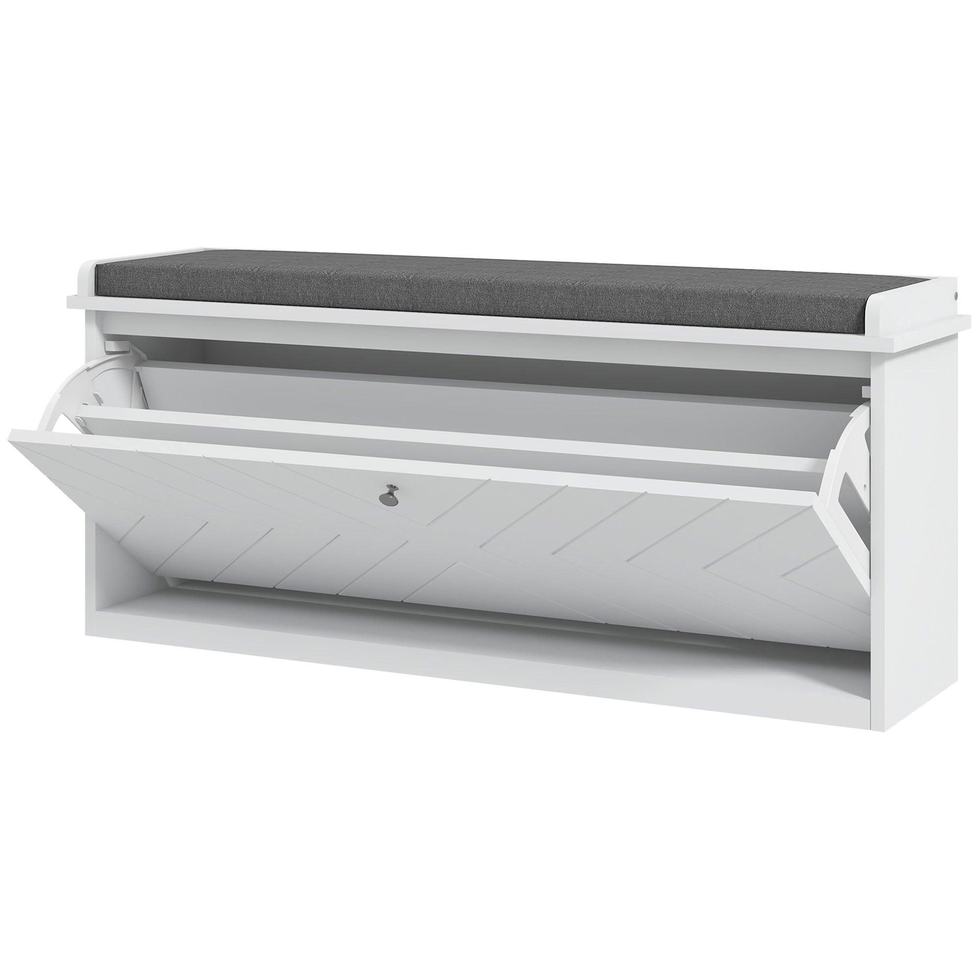 HOMCOM Shoe Bench, Entryway Bench with Flip Drawer, Seating Cushion and Adjustable Shelf for 5-10 Pairs of Shoes for Hallway, White