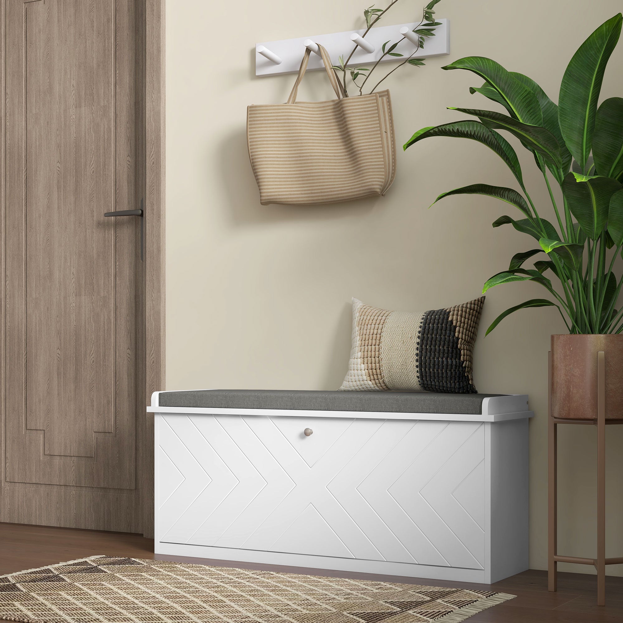 HOMCOM Shoe Bench, Entryway Bench with Flip Drawer, Seating Cushion and Adjustable Shelf for 5-10 Pairs of Shoes for Hallway, White