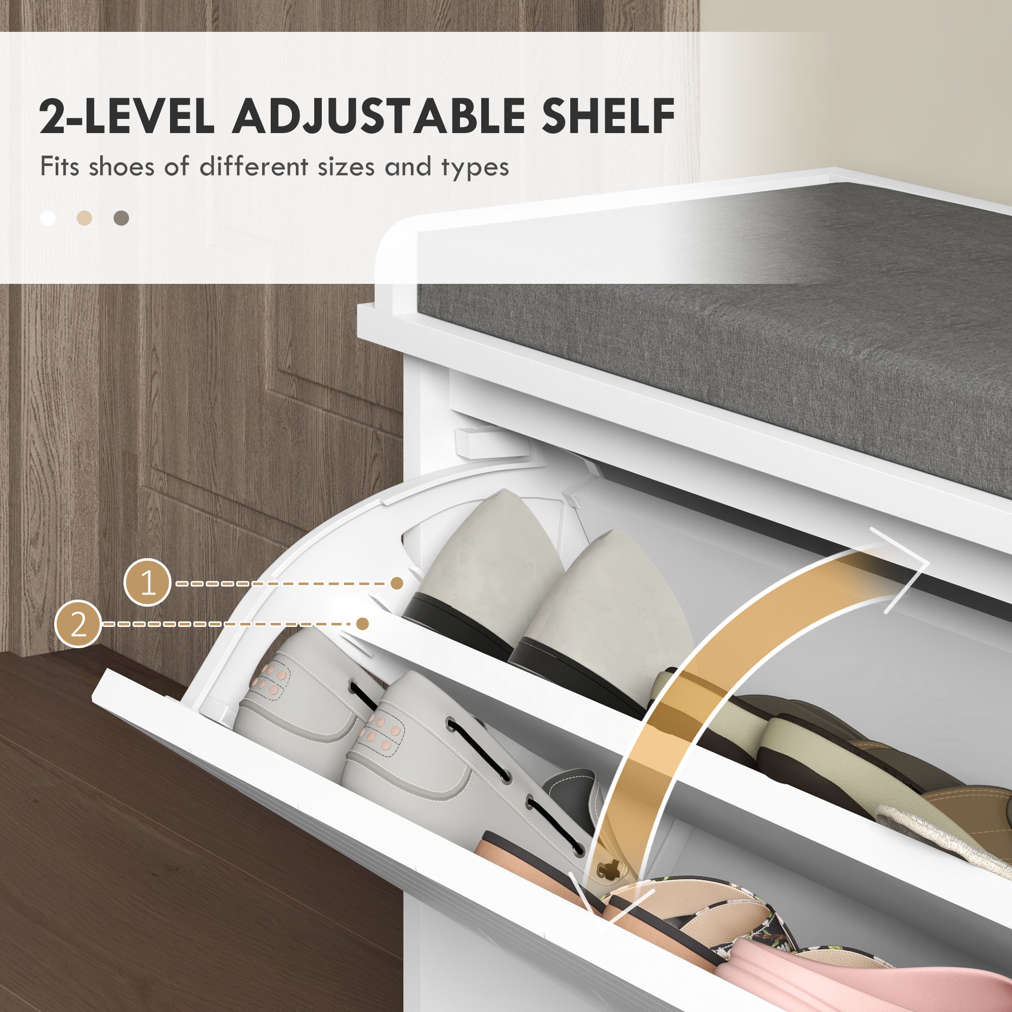 HOMCOM Shoe Bench, Entryway Bench with Flip Drawer, Seating Cushion and Adjustable Shelf for 5-10 Pairs of Shoes for Hallway, White