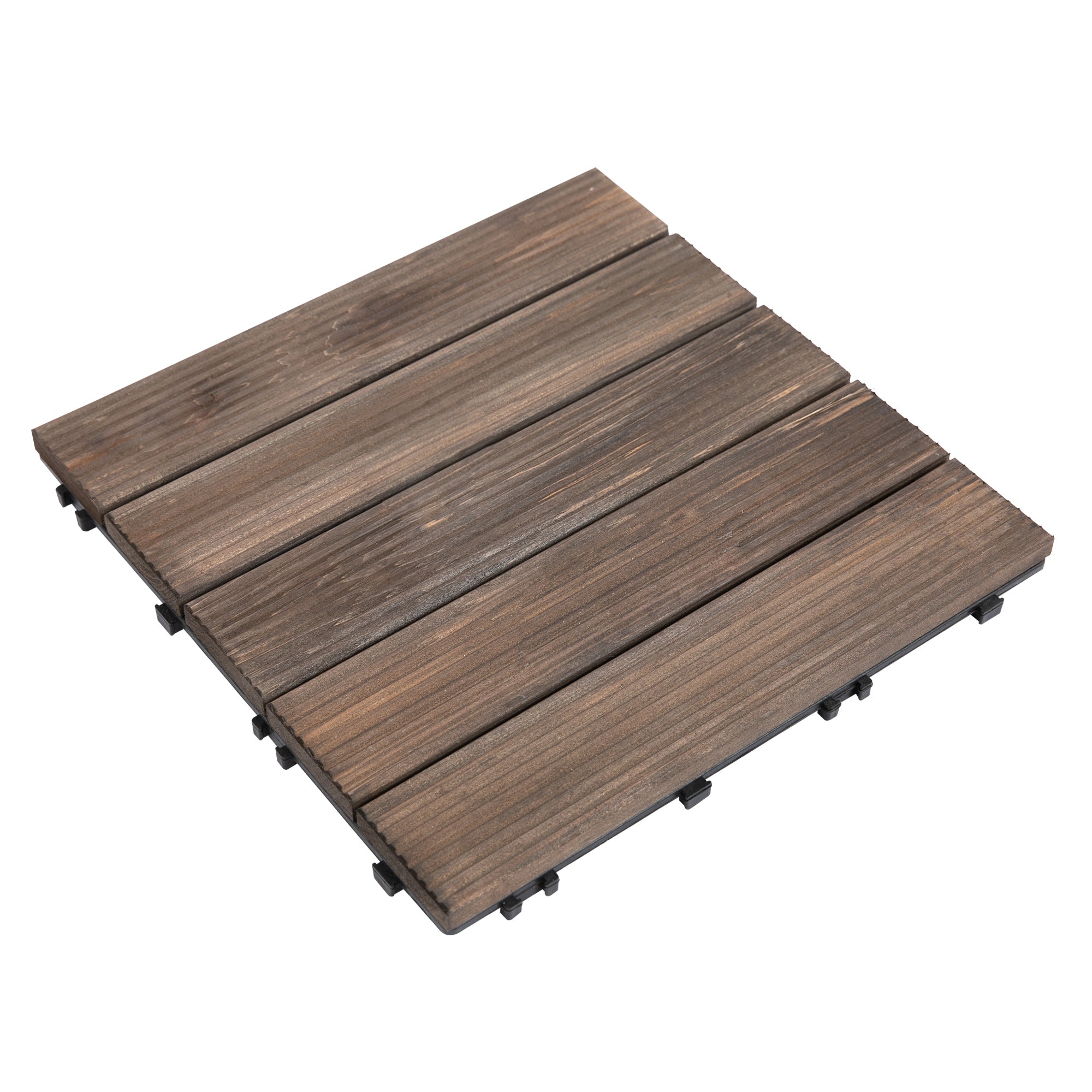 Outsunny 27 Pcs Wood Interlocking Deck Tiles, 12 x 12in Outdoor Flooring Tiles for Indoor and Outdoor Use, Tools Free Assembly, Black