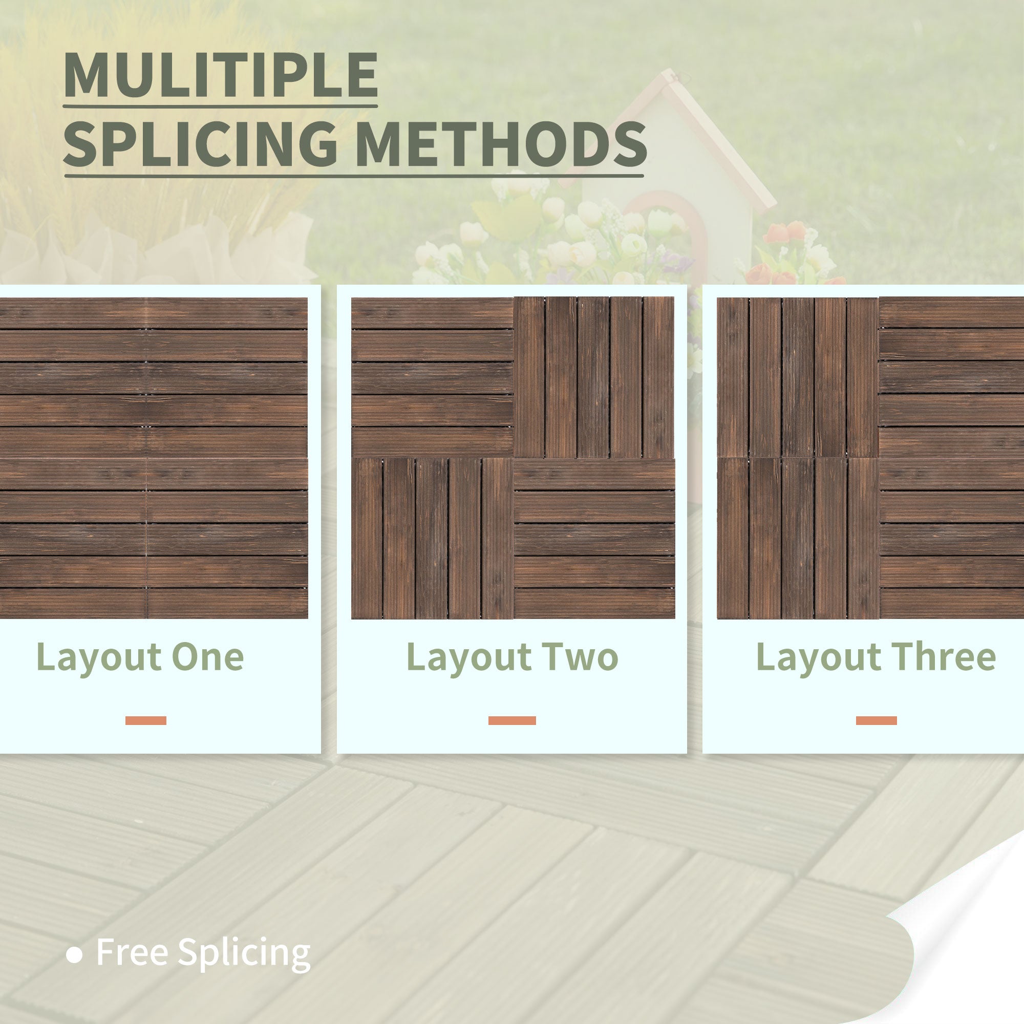 Outsunny 27 Pcs Wood Interlocking Deck Tiles, 12 x 12in Outdoor Flooring Tiles for Indoor and Outdoor Use, Tools Free Assembly, Black