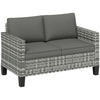 Outsunny 2 Seater Outdoor Sofa with Cushions, Poly Rattan Patio Couch Outdoor Loveseat with Armrests, Wicker Patio Sofa Bench with Steel Frame for Garden, Balcony, Dark Grey