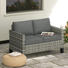 Outsunny 2 Seater Outdoor Sofa with Cushions, Poly Rattan Patio Couch Outdoor Loveseat with Armrests, Wicker Patio Sofa Bench with Steel Frame for Garden, Balcony, Dark Grey