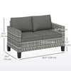 Outsunny 2 Seater Outdoor Sofa with Cushions, Poly Rattan Patio Couch Outdoor Loveseat with Armrests, Wicker Patio Sofa Bench with Steel Frame for Garden, Balcony, Dark Grey