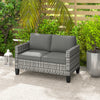 Outsunny 2 Seater Outdoor Sofa with Cushions, Poly Rattan Patio Couch Outdoor Loveseat with Armrests, Wicker Patio Sofa Bench with Steel Frame for Garden, Balcony, Dark Grey