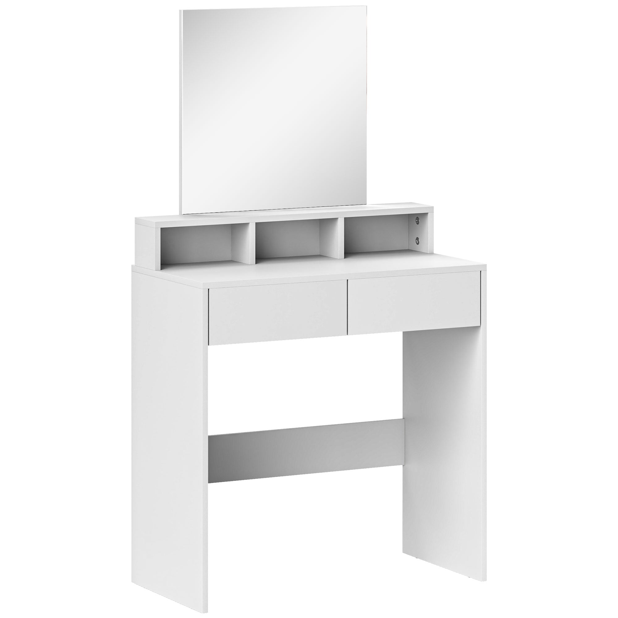 HOMCOM Makeup Vanity Desk with Mirror, for Bedroom, Modern Dressing Table with 2 Storage Drawers, 3 Compartments, for Women Girls, White