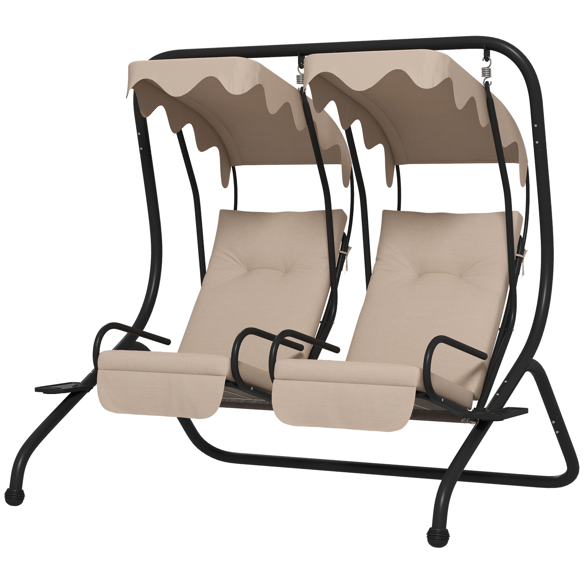 Outsunny Luxury Patio Swing Metal Outdoor Porch Swing Chair 2 Separated Seater Hammock Heavy-Duty with Canopy and Cushions, Beige