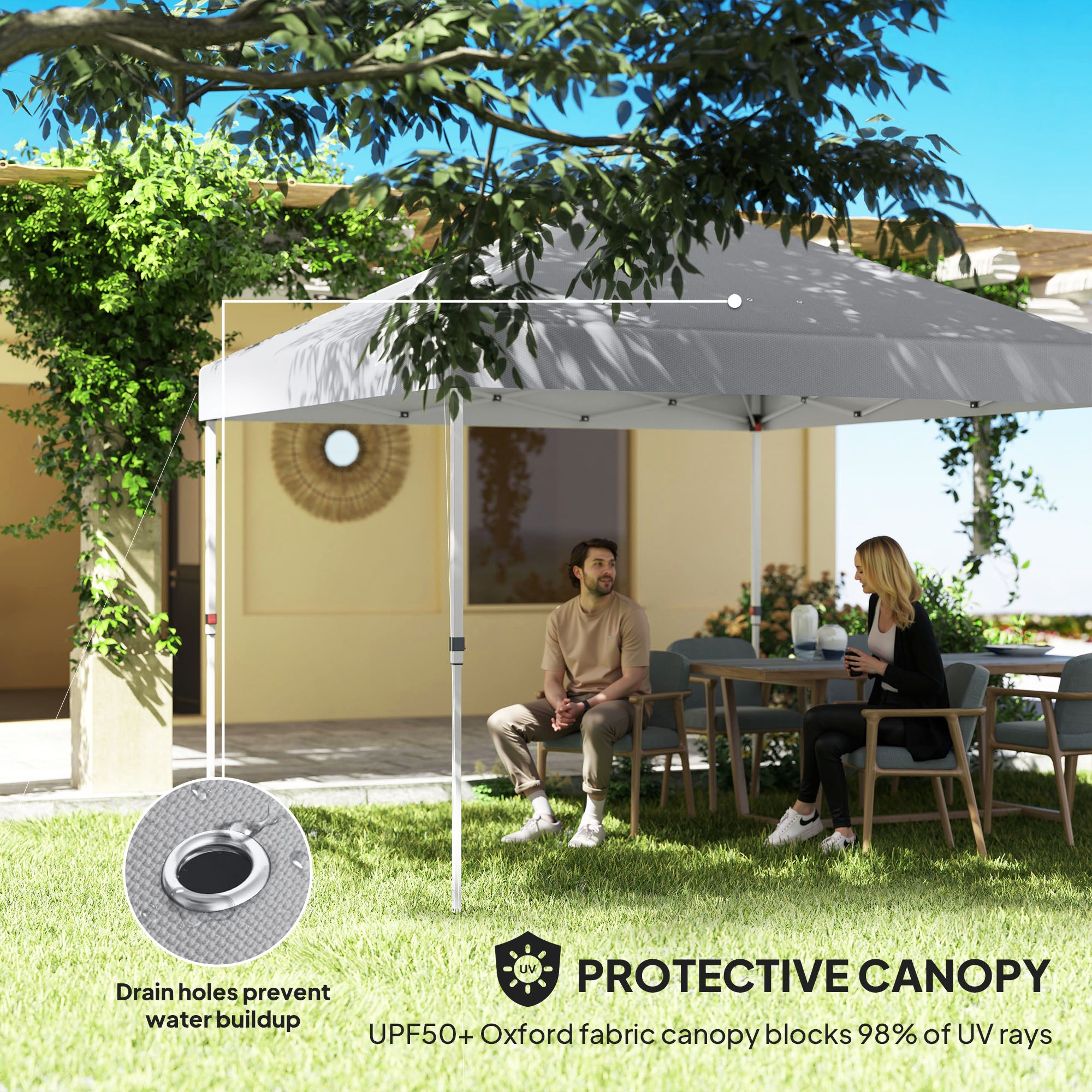 Outsunny 10' x 10' Pop Up Canopy Tent with Sidewall, Instant Sun Shelter with Storage Pockets, Height Adjustable, with Carry Bag, Sand Bags for Outdoor, Patio, Light Grey