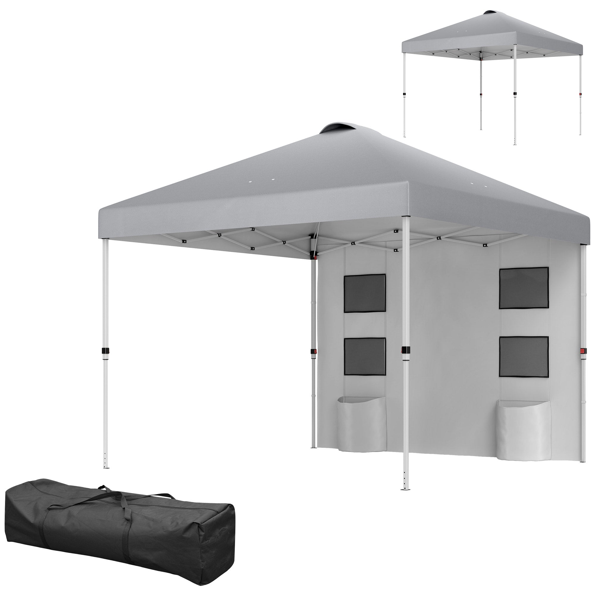 Outsunny 10' x 10' Pop Up Canopy Tent with Sidewall, Instant Sun Shelter with Storage Pockets, Height Adjustable, with Carry Bag, Sand Bags for Outdoor, Patio, Light Grey