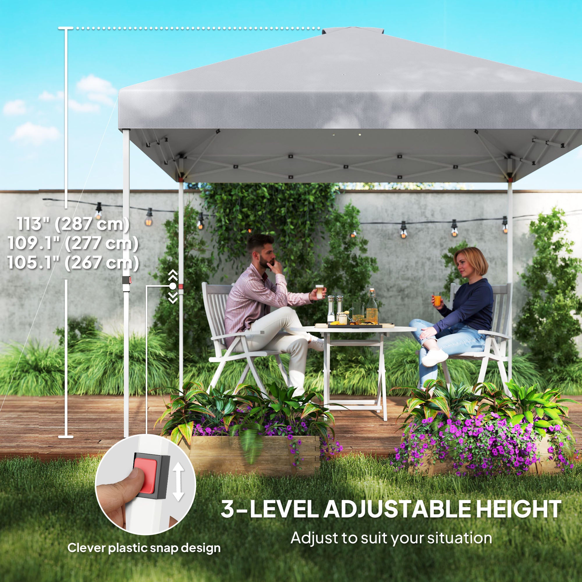 Outsunny 10' x 10' Pop Up Canopy Tent with Sidewall, Instant Sun Shelter with Storage Pockets, Height Adjustable, with Carry Bag, Sand Bags for Outdoor, Patio, Light Grey