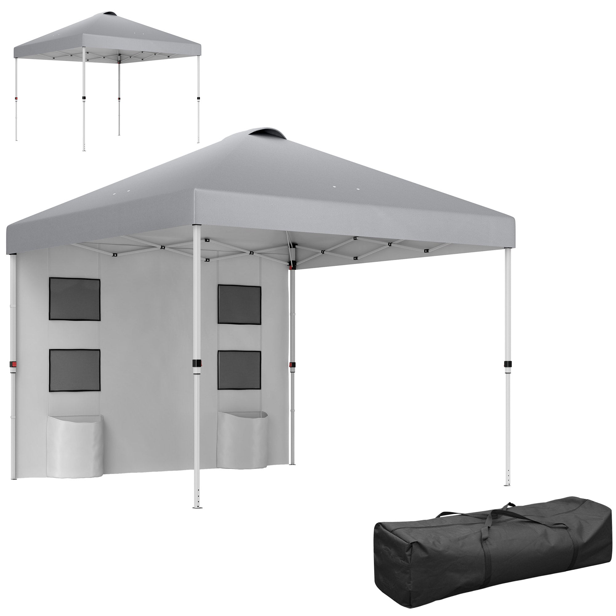 Outsunny 10' x 10' Pop Up Canopy Tent with Sidewall, Instant Sun Shelter with Storage Pockets, Height Adjustable, with Carry Bag, Sand Bags for Outdoor, Patio, Light Grey