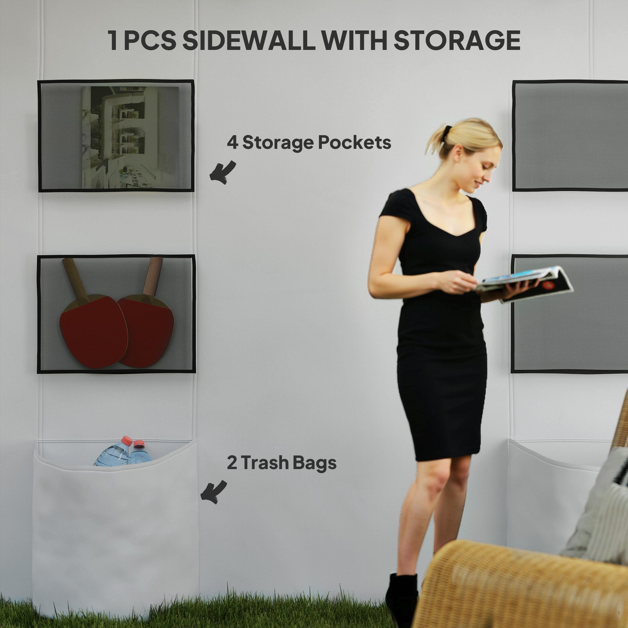 Outsunny 10' x 10' Pop Up Canopy Tent with Sidewall, Instant Sun Shelter with Storage Pockets, Height Adjustable, with Carry Bag, Sand Bags for Outdoor, Patio, Light Grey