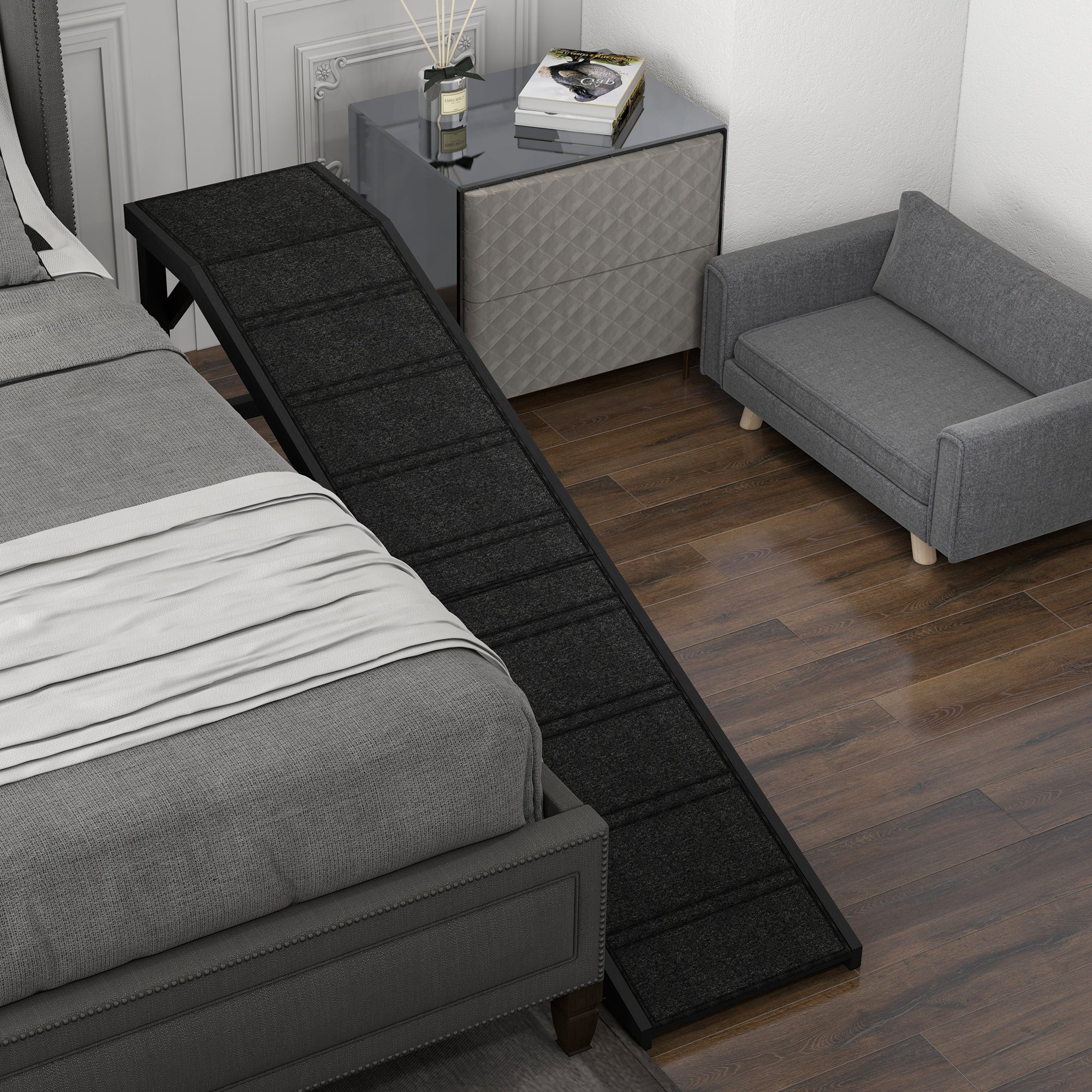 PawHut Dog Ramp for Bed, Pet Ramp for Dogs with Non-Slip Carpet and Top Platform, 74" x 16" x 25", Black