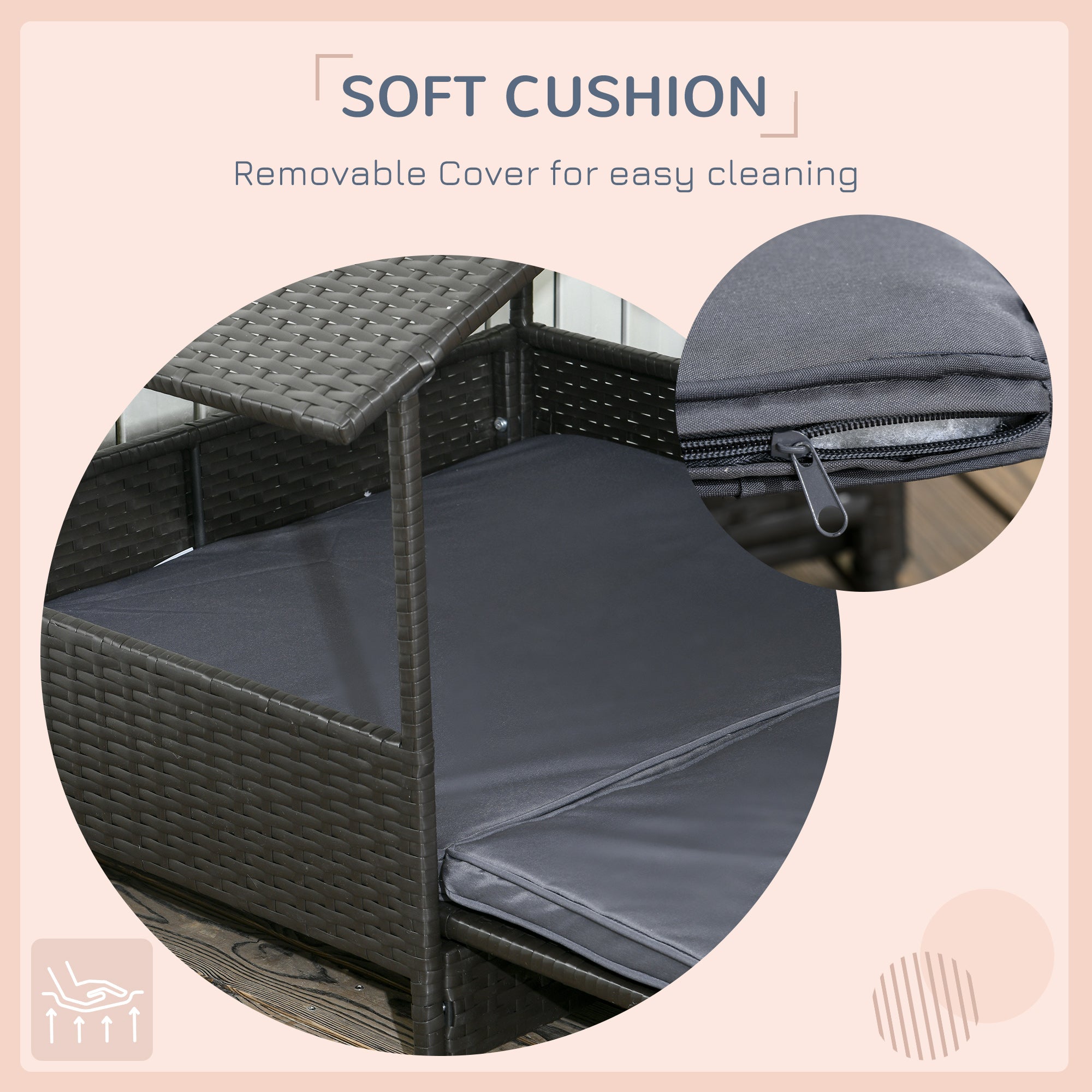 PawHut Rattan Dog House, Extendable Outdoor Wicker Dog Bed w/ Water-Resistant Roof, Removable Cushion, for Small and Medium Dogs - Grey