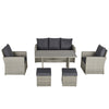 Outsunny 6 Pieces Wicker Patio Dining Set with Cushions, Outdoor Dining Table and Chairs with PE Rattan Sofa Chair, Three-seater Sofa, Plastic Wood Top Dining Table, Grey