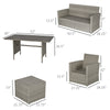 Outsunny 6 Pieces Wicker Patio Dining Set with Cushions, Outdoor Dining Table and Chairs with PE Rattan Sofa Chair, Three-seater Sofa, Plastic Wood Top Dining Table, Grey