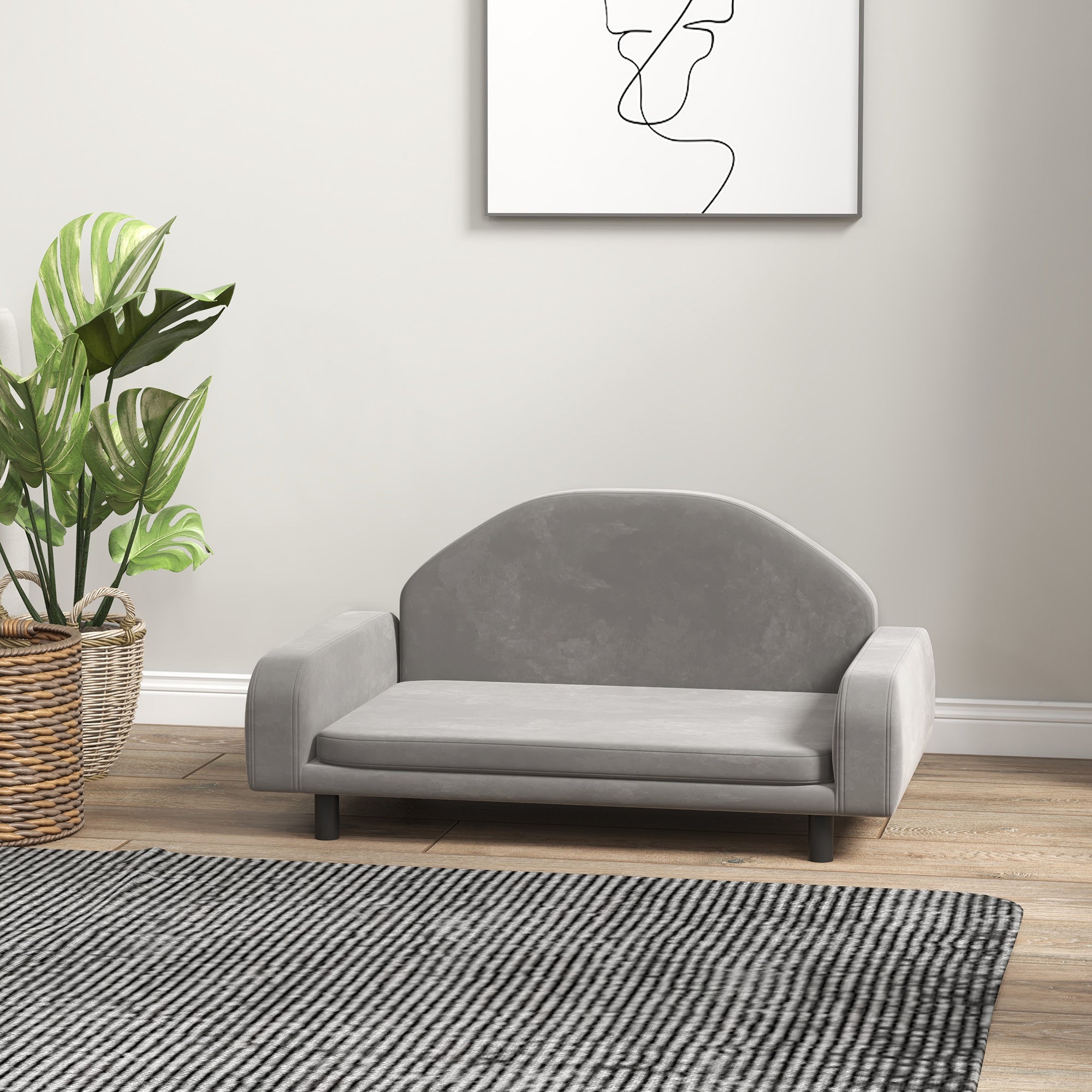 PawHut Raised Dog Sofa, Elevated Pet Sofa for Small and Medium Dogs, with Soft Cushion, Removable Cover, Anti-Slip Pads, Gray