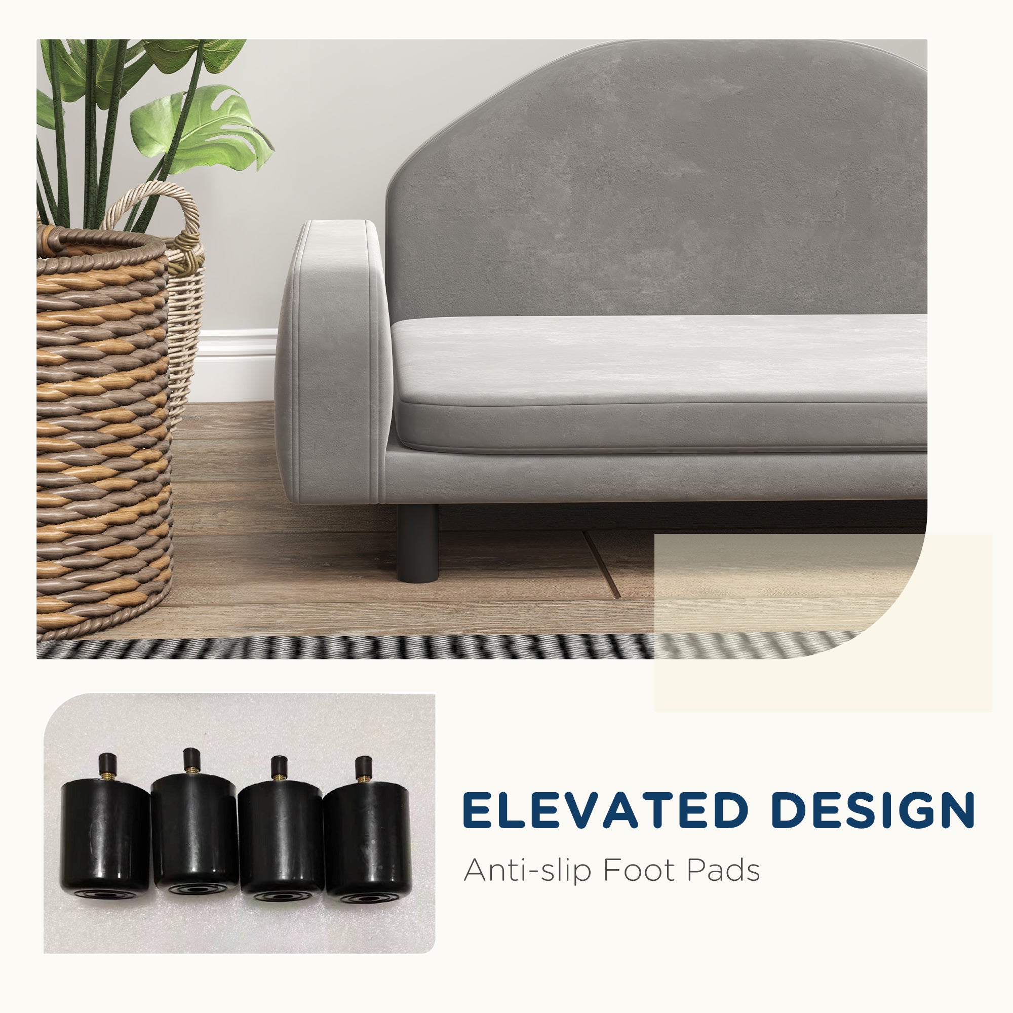 PawHut Raised Dog Sofa, Elevated Pet Sofa for Small and Medium Dogs, with Soft Cushion, Removable Cover, Anti-Slip Pads, Gray