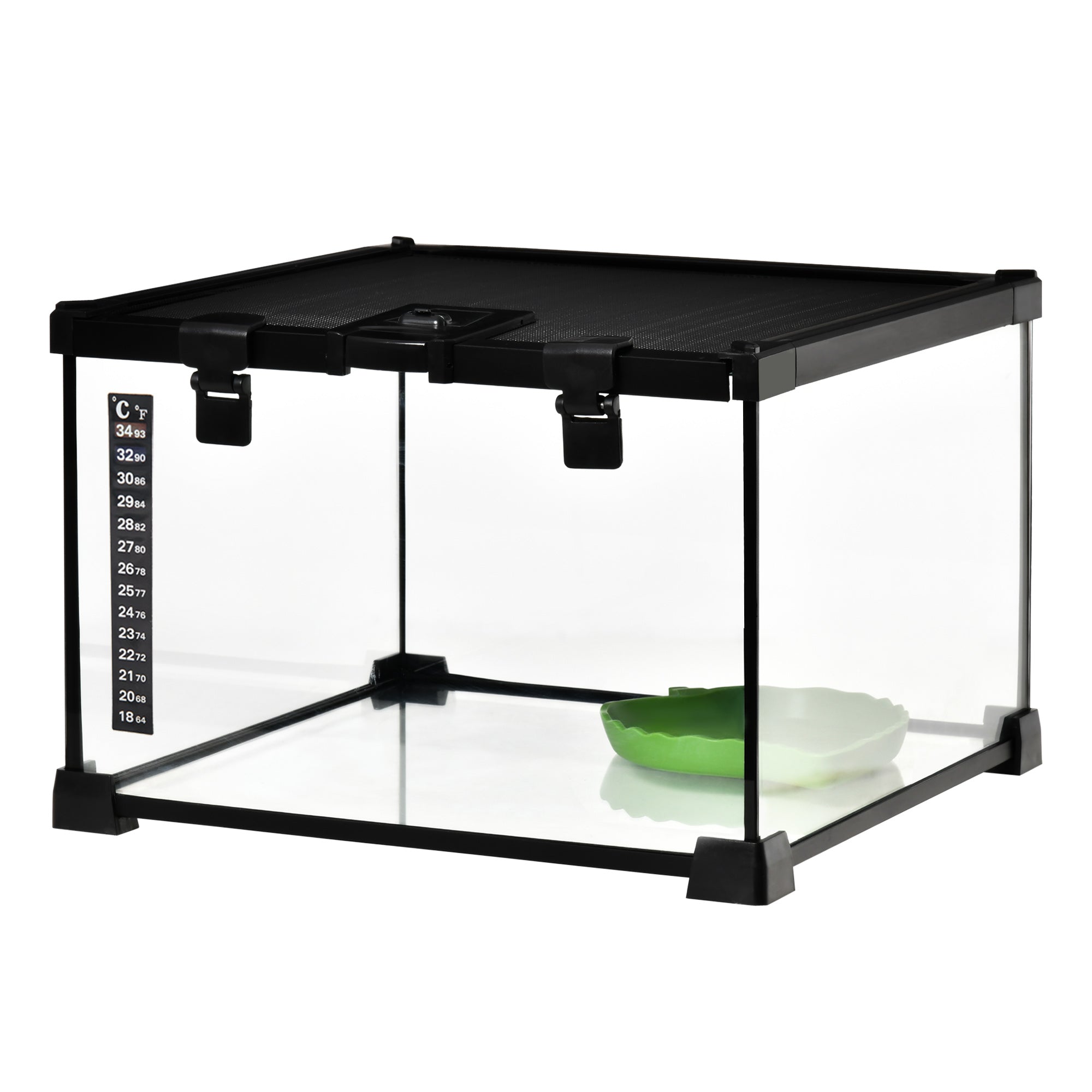 PawHut Glass Reptile Terrarium Insect Breeding Tank Vivarium Habitats with Thermometer for Lizards, Horned Frogs, Snakes, Spiders - Small 30 x 30 x 20cm
