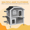 PawHut Outdoor Cat House 2-Storey Wooden Catio for Feral Cats with Openable Roof, Lounge Space, Fun Entrances, Grey