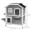 PawHut Outdoor Cat House 2-Storey Wooden Catio for Feral Cats with Openable Roof, Lounge Space, Fun Entrances, Grey