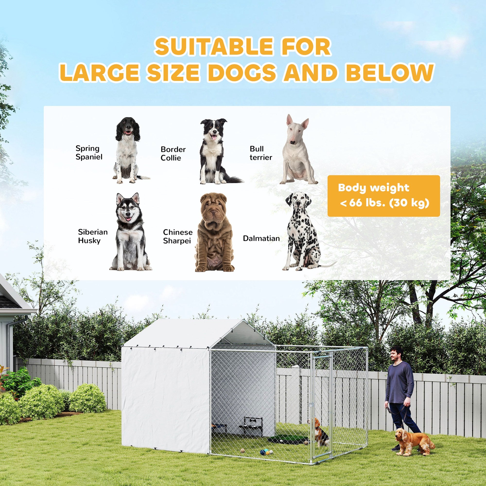 PawHut Outdoor Dog Kennel with Waterproof & UV-Resistant Cover, Dog Run with Secure Lock for Small Medium Large Dogs, 13.1' x 7.5' x 7.5'