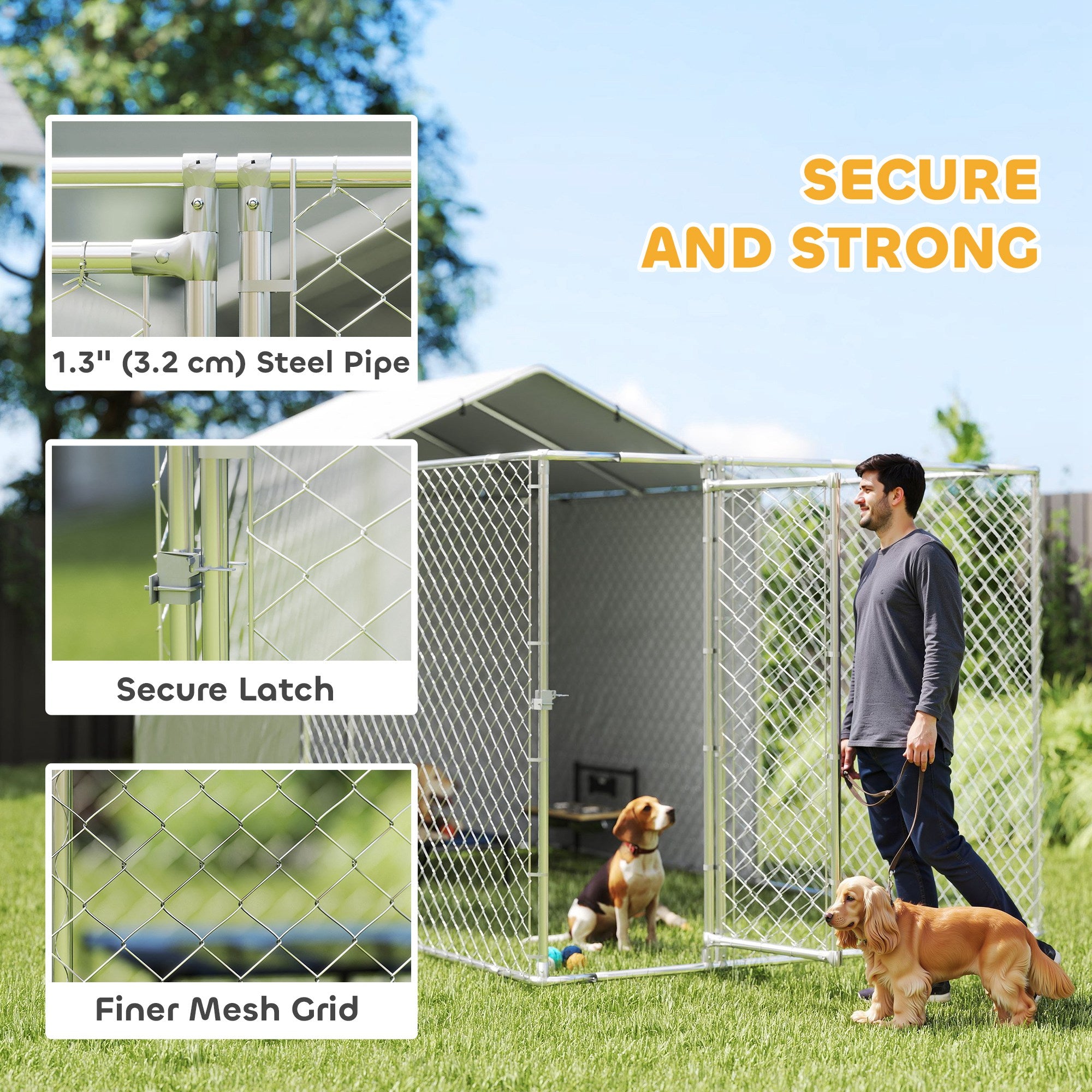 PawHut Outdoor Dog Kennel with Waterproof & UV-Resistant Cover, Dog Run with Secure Lock for Small Medium Large Dogs, 13.1' x 7.5' x 7.5'