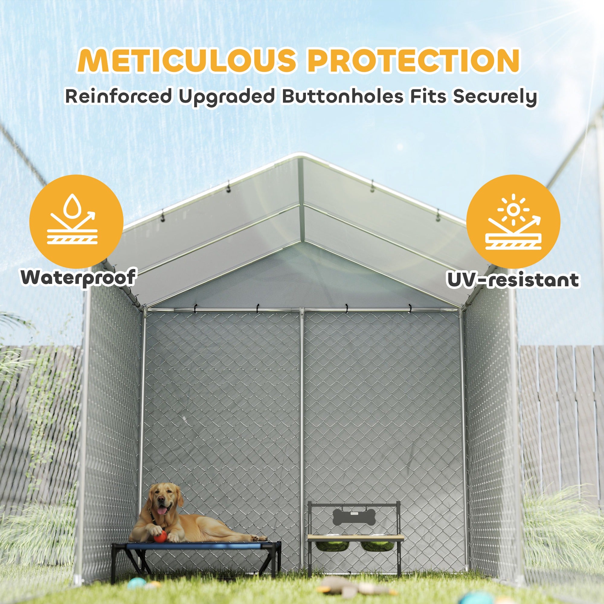 PawHut Outdoor Dog Kennel with Waterproof & UV-Resistant Cover, Dog Run with Secure Lock for Small Medium Large Dogs, 13.1' x 7.5' x 7.5'