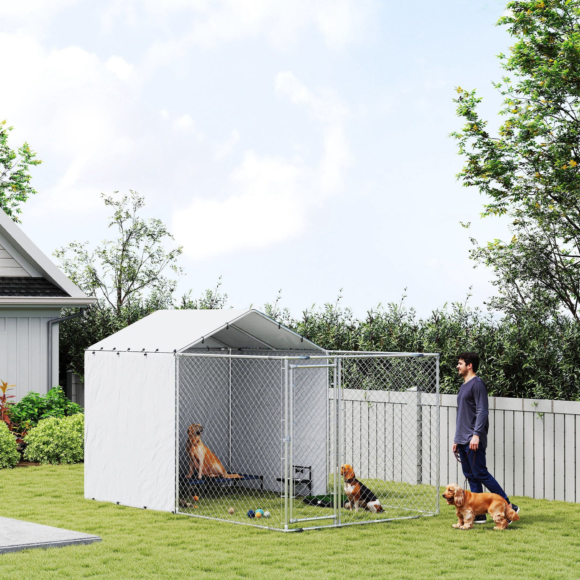 PawHut Outdoor Dog Kennel with Waterproof & UV-Resistant Cover, Dog Run with Secure Lock for Small Medium Large Dogs, 13.1' x 7.5' x 7.5'