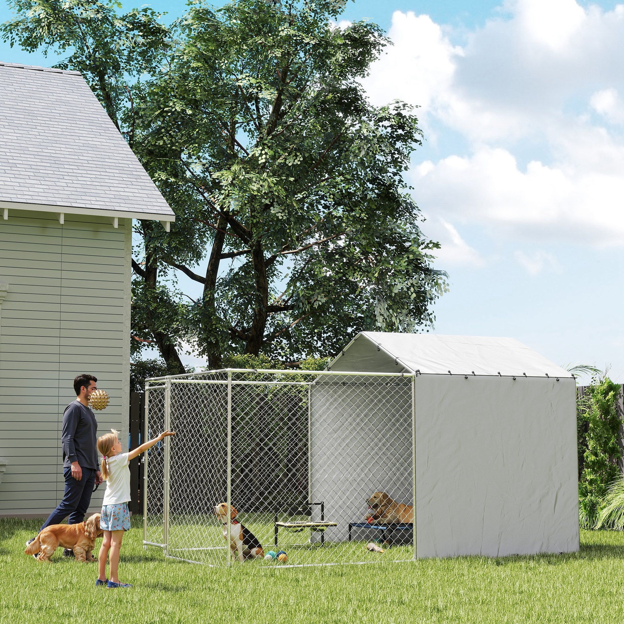 PawHut Outdoor Dog Kennel with Waterproof & UV-Resistant Cover, Dog Run with Secure Lock for Small Medium Large Dogs, 13.1' x 7.5' x 7.5'