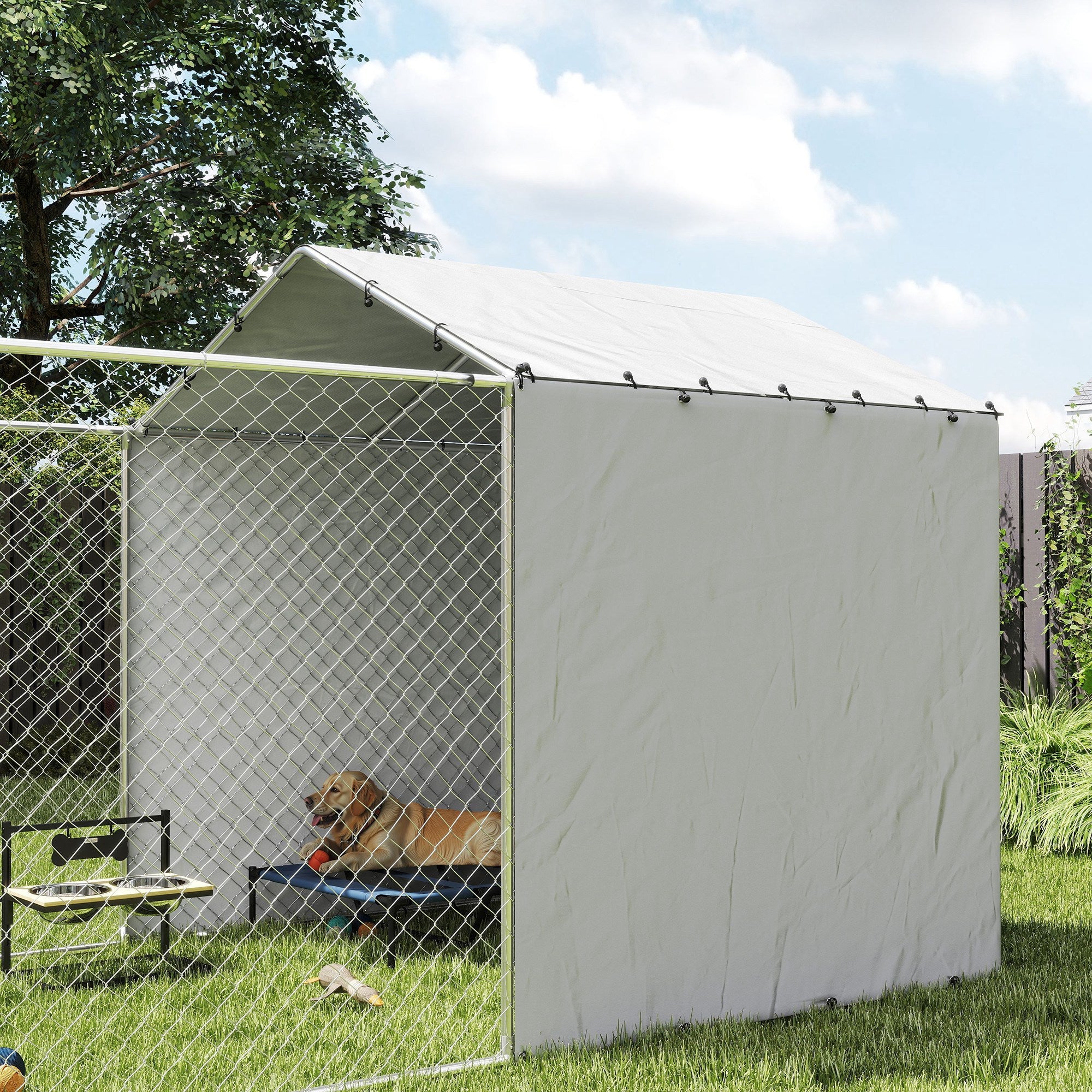 PawHut Outdoor Dog Kennel with Waterproof & UV-Resistant Cover, Dog Run with Secure Lock for Small Medium Large Dogs, 13.1' x 7.5' x 7.5'