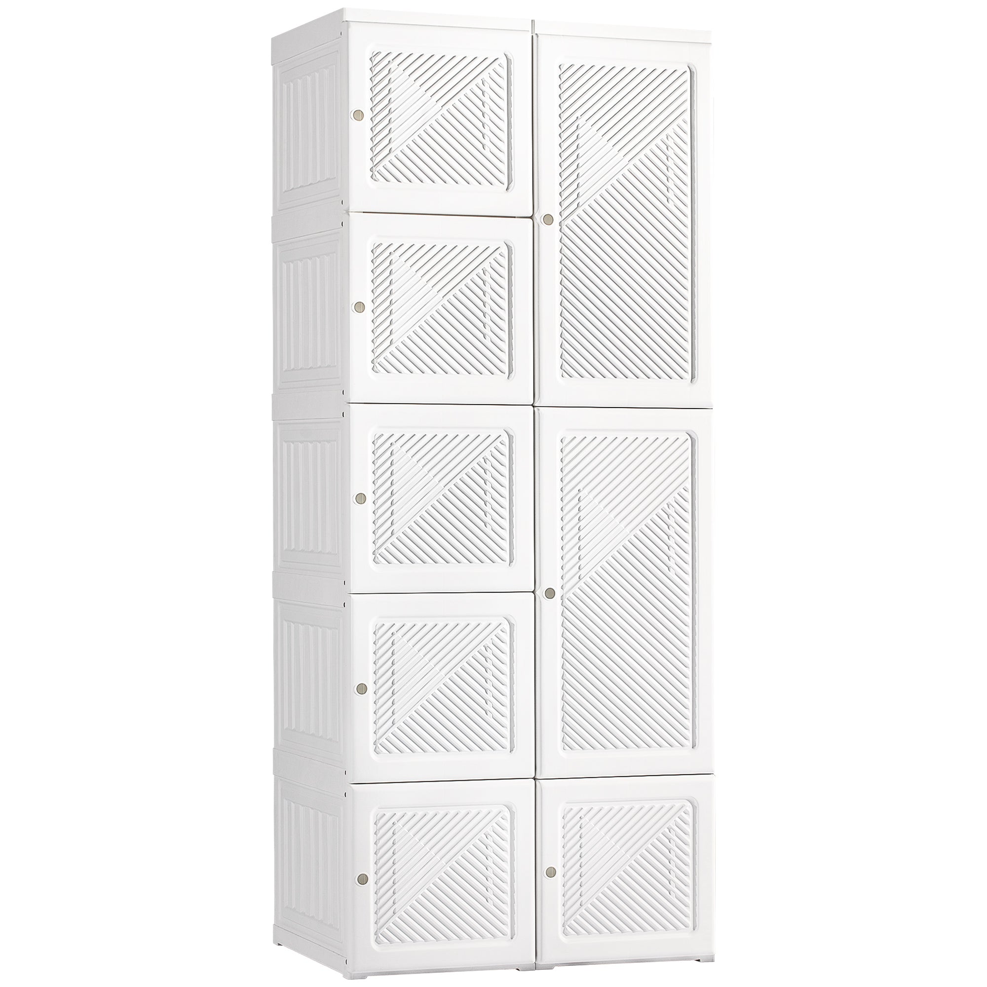 HOMCOM Portable Wardrobe Closet Cabinet Foldable Plastic Clothes Storage Organzier for Bedroom with 6 Cube Compartments & 1 Hanging Rods Magnet Doors Easy Assembly White