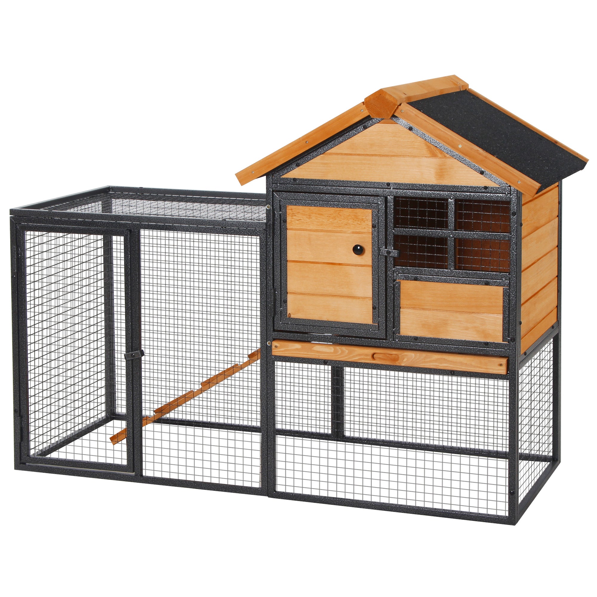 PawHut Rabbit Hutch Guinea Pig Hutch Wood-metal Elevated Guinea Pig House Pet Bunny Cage for Outdoor 122 x 63 x 92cm Light Yellow