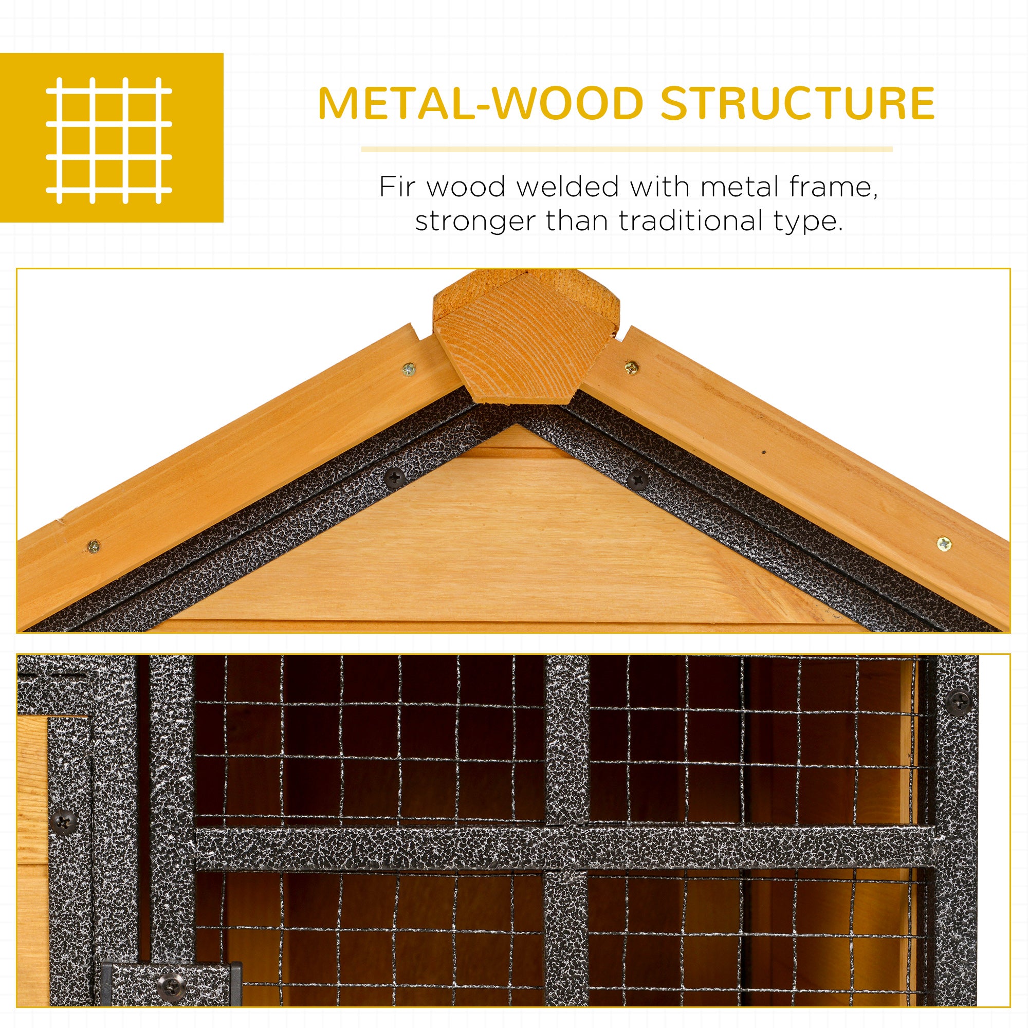 PawHut Wood-metal Pet House Elevated Rabbit Hutch Bunny Cage Small Animal Habitat with Slide-out Tray Lockable Door Water-resistant Asphalt Roof Outdoor 48