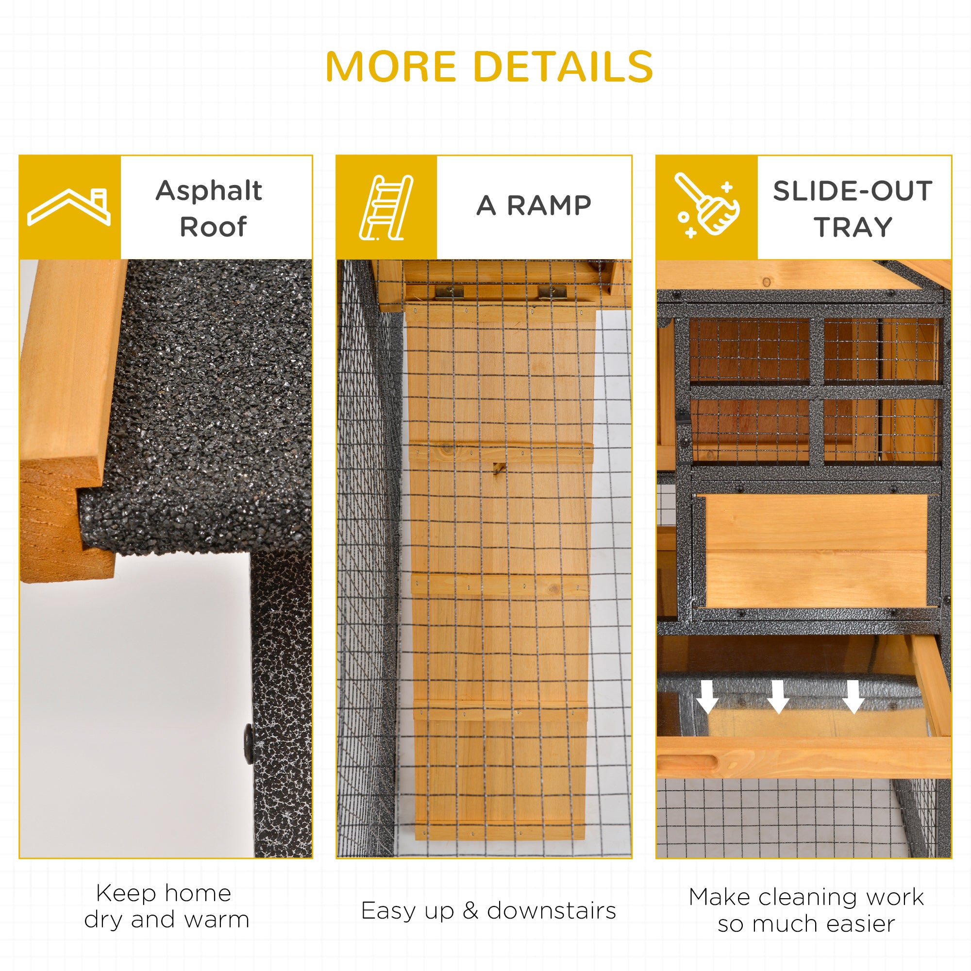 PawHut Wood-metal Pet House Elevated Rabbit Hutch Bunny Cage Small Animal Habitat with Slide-out Tray Lockable Door Water-resistant Asphalt Roof Outdoor 48