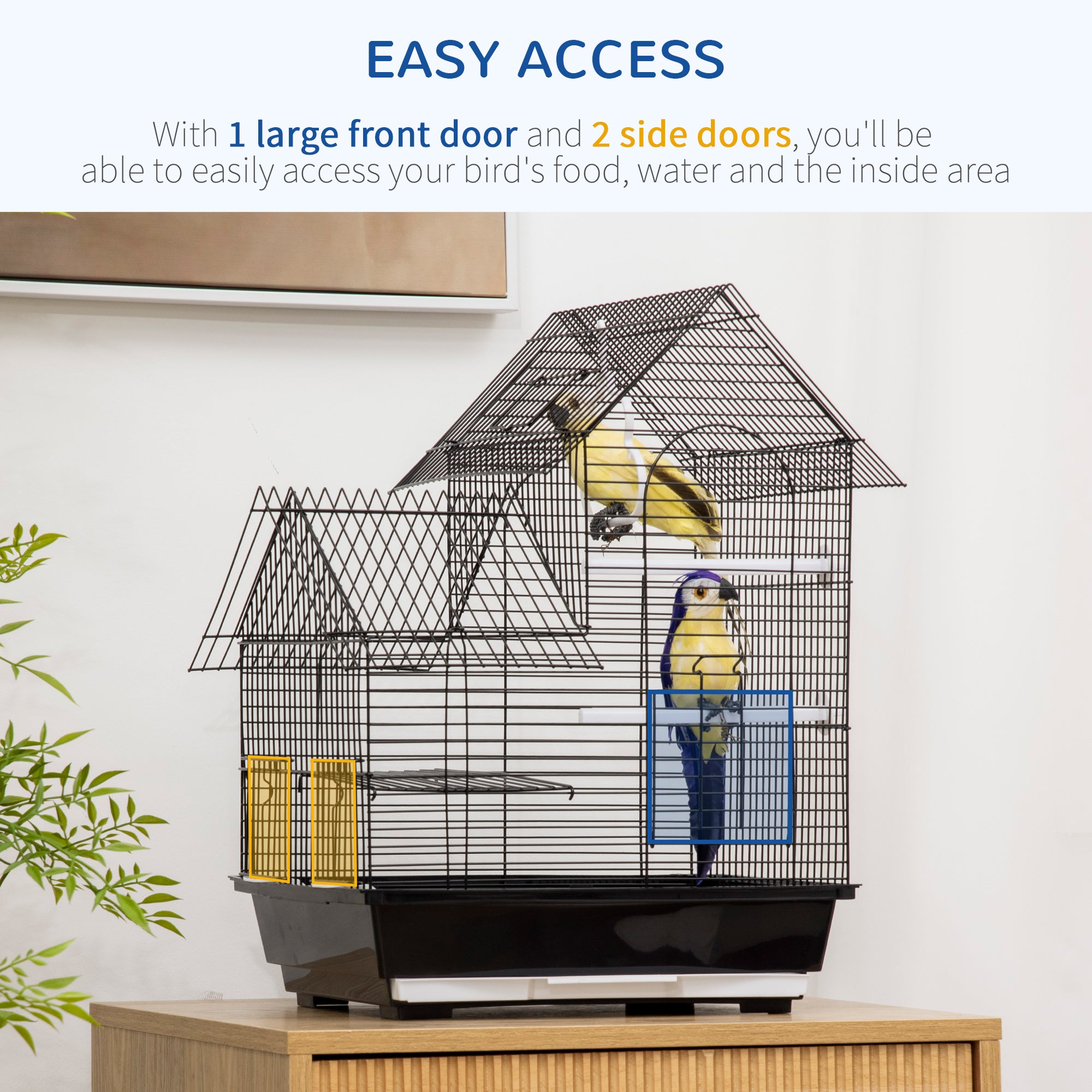 PawHut Metal Bird Cage for Finch, Canary w/ Food Containers, Swing Ring, Tray Handle, 39 x 33 x 47cm