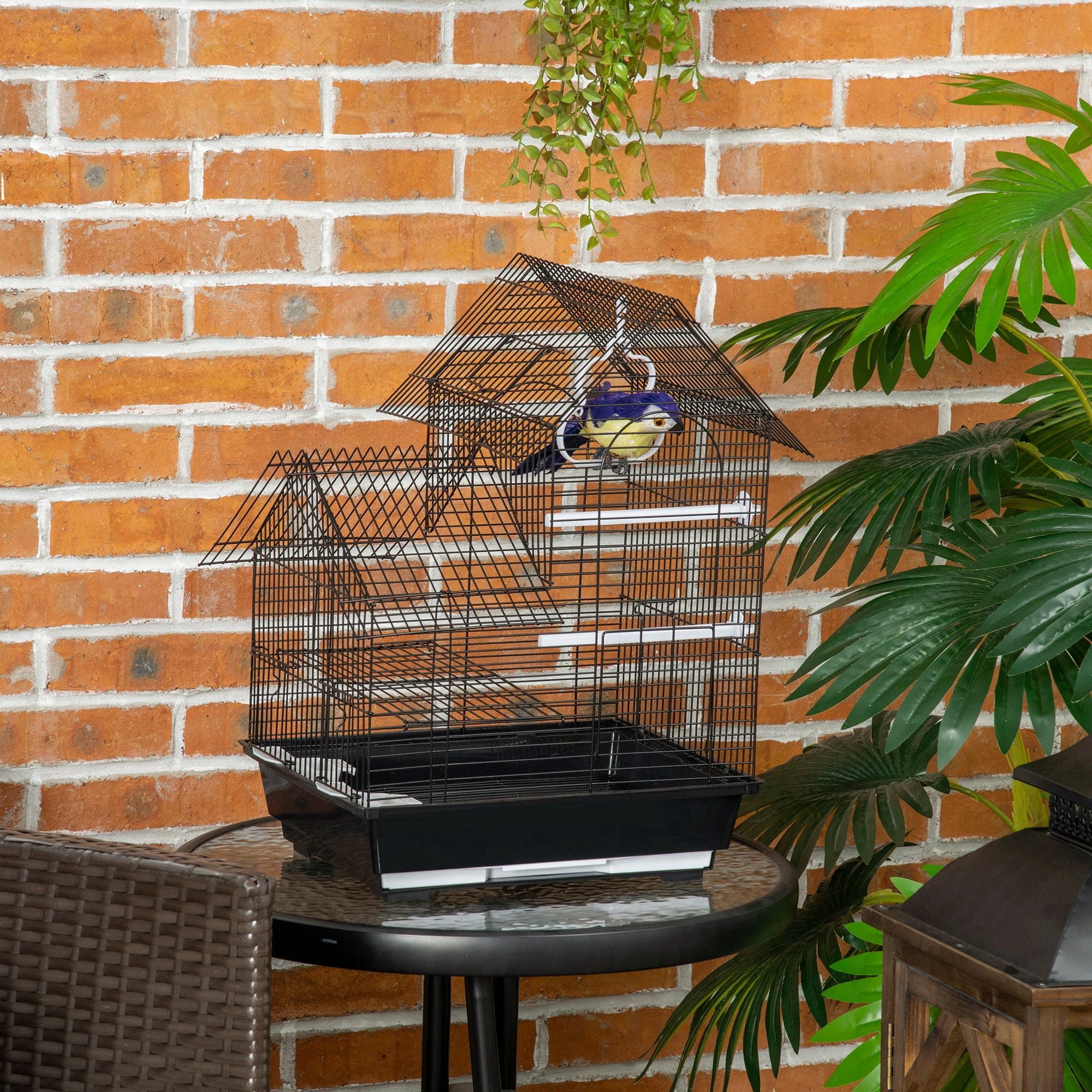 PawHut Metal Bird Cage for Finch, Canary w/ Food Containers, Swing Ring, Tray Handle, 39 x 33 x 47cm