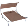 Outsunny 79" Outdoor Lounge Chair with Canopy, Double Garden Chaise Lounger Hammock Bed, Relaxing Sleeping Daybed w/ Pillow and Wheels, Brown