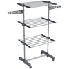 HOMCOM 3-Tier Clothes Drying Rack, Stainless Steel Laundry Rack with 2 Side Wings and 6 Castors, Collapsible Adjustable Clothes Airer for Indoor Outdoor, Grey