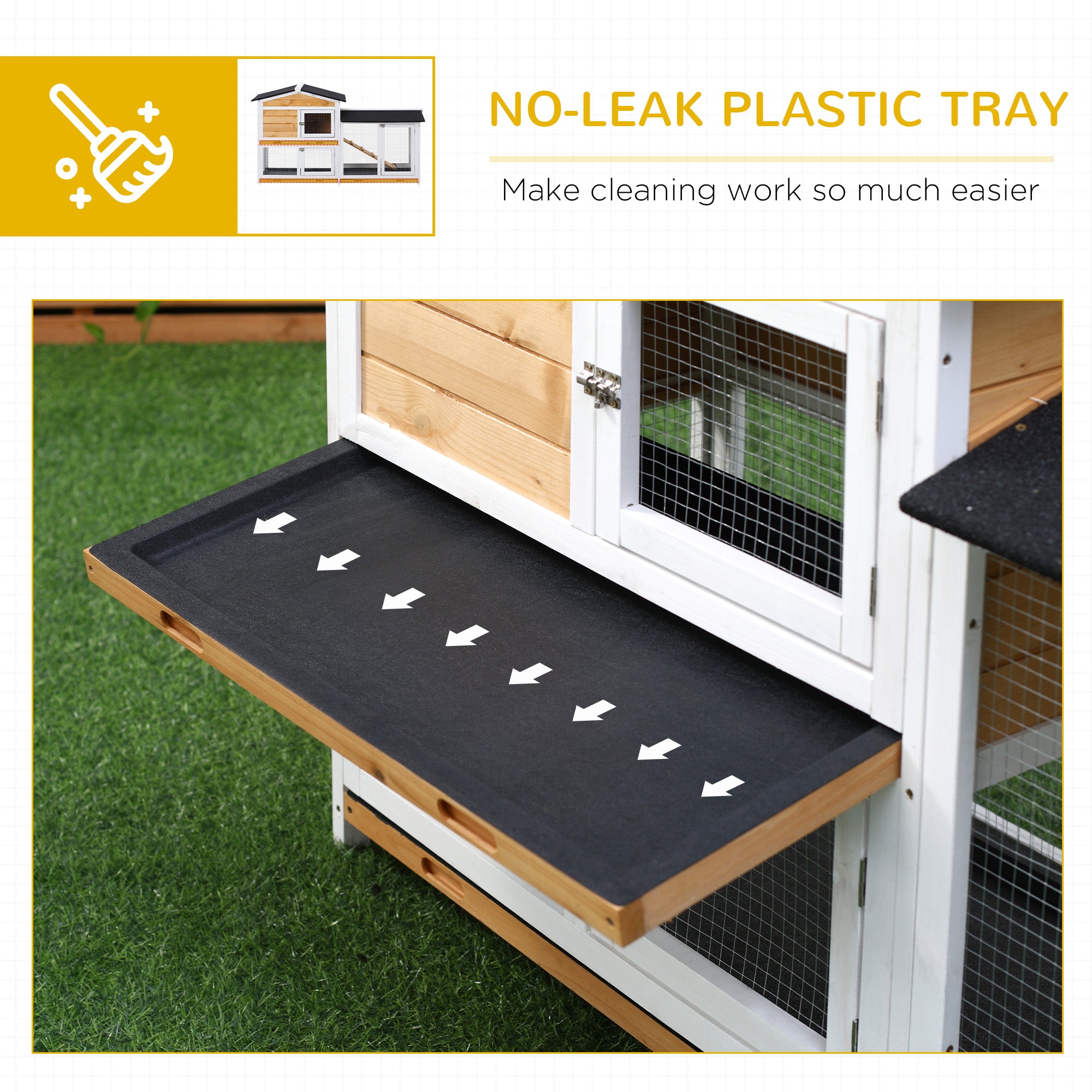 PawHut 2-tier Wood Rabbit Hutch Backyard Bunny Cage Small Animal House w/ Ramp and Outdoor Run, Yellow