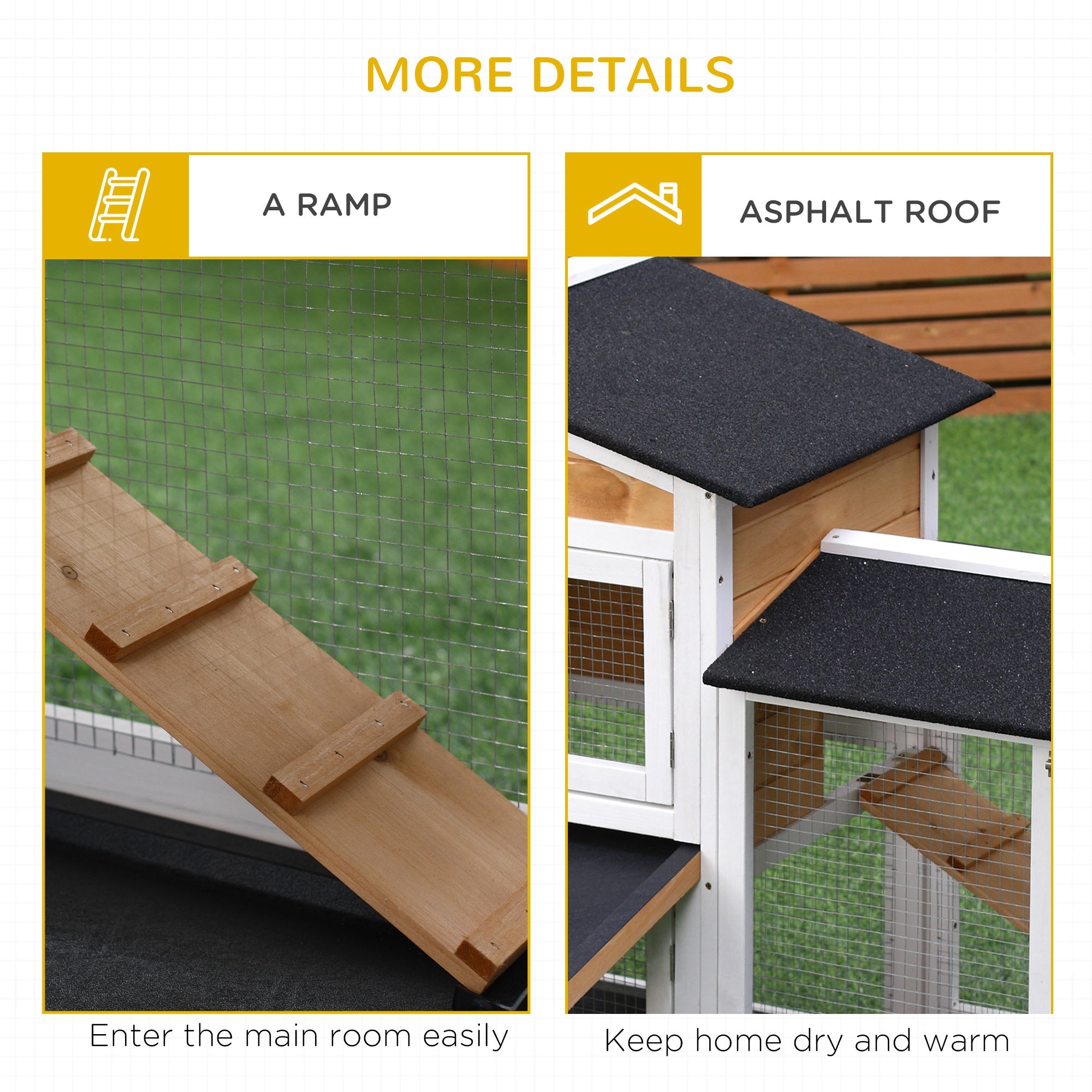 PawHut 2-tier Wood Rabbit Hutch Backyard Bunny Cage Small Animal House w/ Ramp and Outdoor Run, Yellow