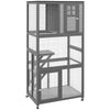 PawHut 74" Wooden Outdoor Cat House Weatherproof & Wheeled, Catio Outdoor Cat Enclosure with High Weight Capacity, Kitten Cage Condo, Light Grey