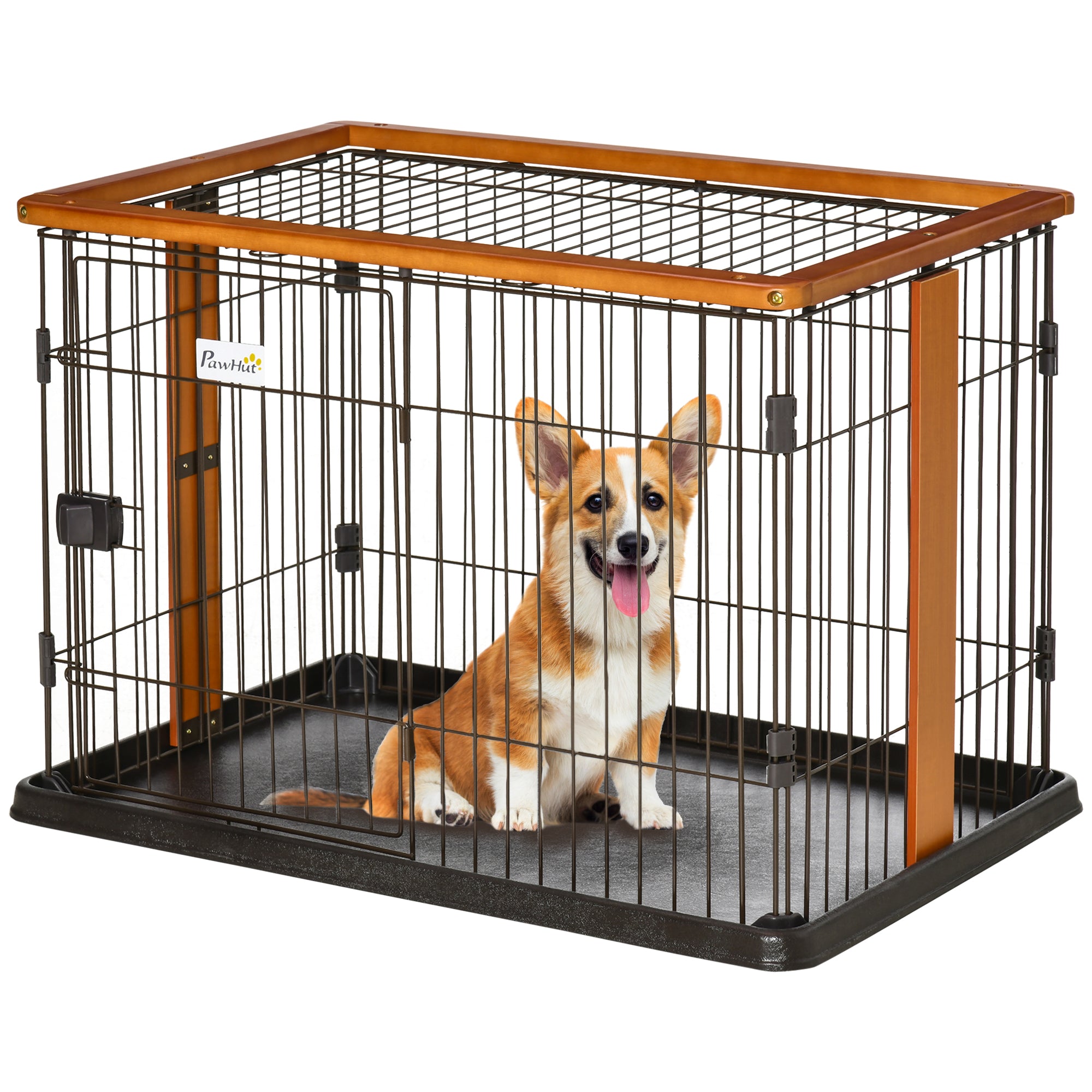 PawHut Steel Dog Crate Cage, Lightweight Puppy Kennel, with Front Door, Secured Latch, No Leak Tray, for Small & Medium Sized Dog, 35" x 22.5" x 23.5"